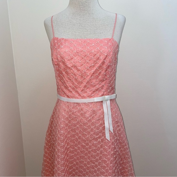Laundry by Shelli Segal peach, silk A-line floral lace, Fit & Flair Dress Size M - Picture 5 of 14